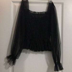 Nasty Gal black ruffle top long sleeve